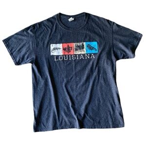 Gildan Louisiana graphic tee souvenir shirt gray large